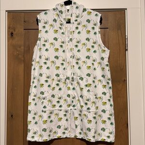 Beach cover up Womens XL Palm Tree Novelty Print full zip front Tropical cotton